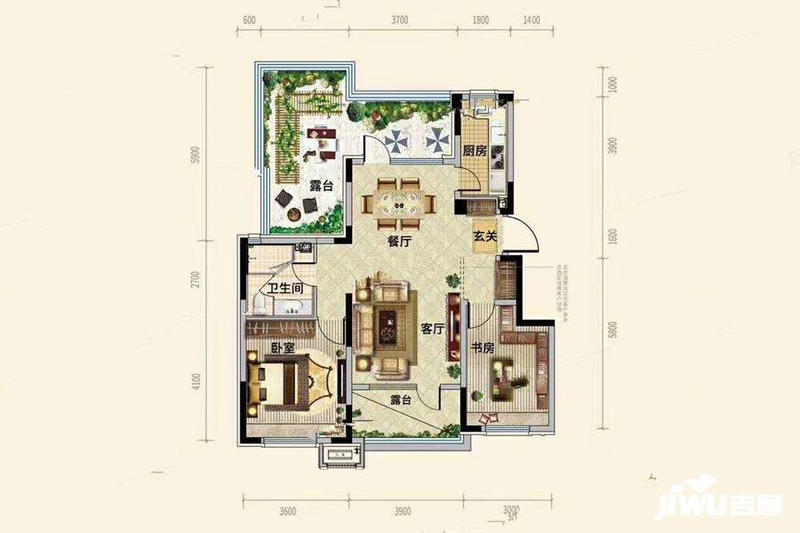 中粮锦云天城2室2厅1卫90㎡户型图