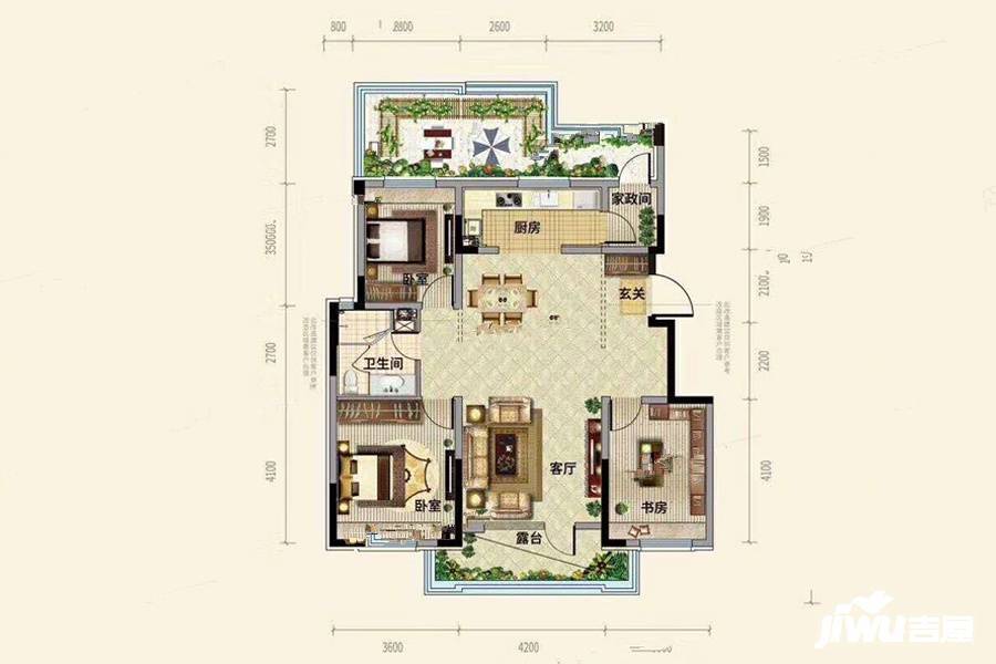 中粮锦云天城3室2厅1卫108㎡户型图