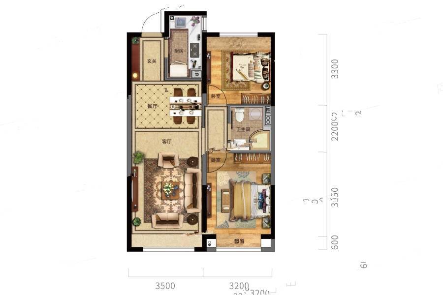 招商曦城2室2厅1卫82㎡户型图