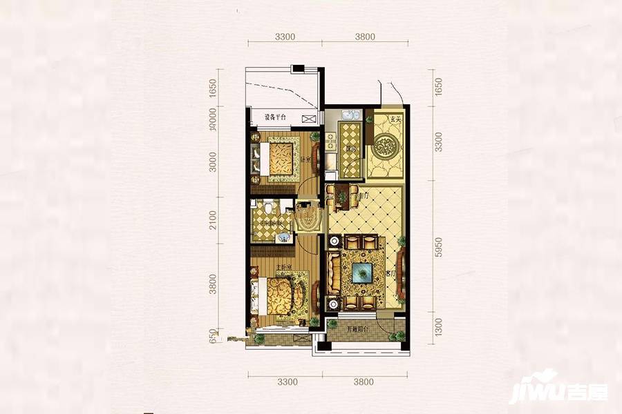 府城名著2室2厅1卫89㎡户型图