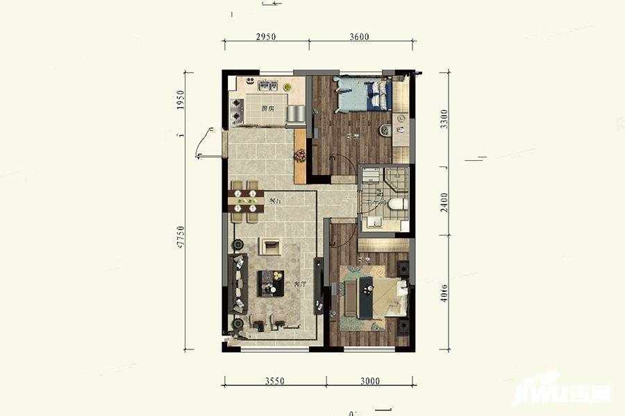 民安海逸康城2室2厅1卫85㎡户型图