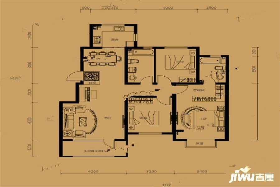 玉祥明居3室2厅2卫126㎡户型图