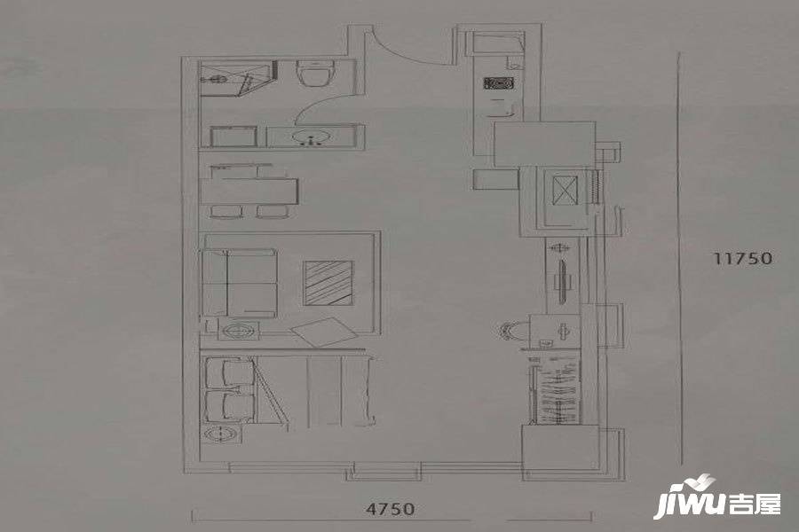 沈阳城开中心1室2厅1卫73㎡户型图