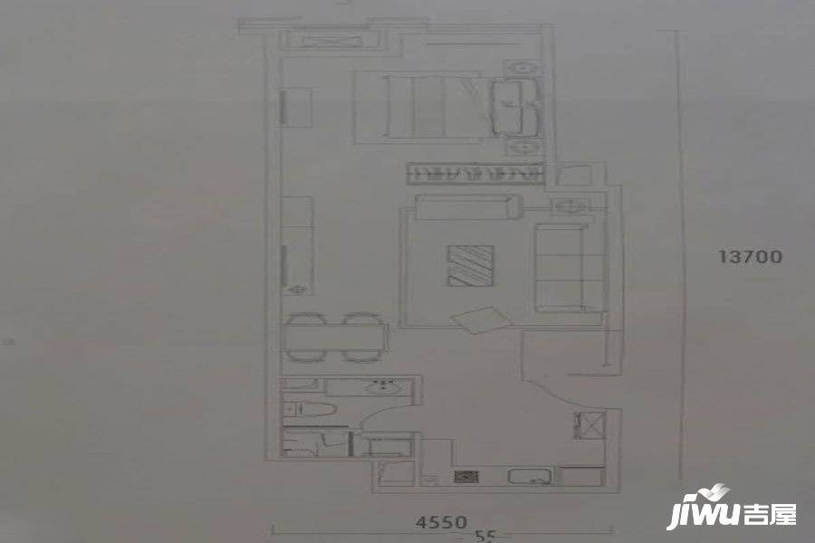 沈阳城开中心1室2厅1卫80㎡户型图