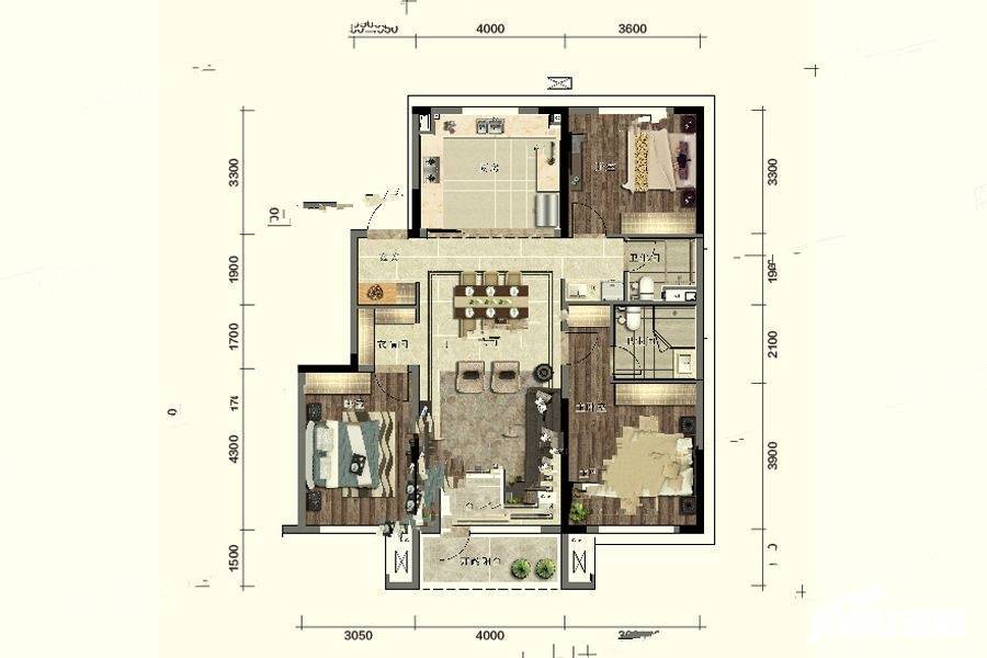 城建万科翡翠书院3室2厅2卫127㎡户型图