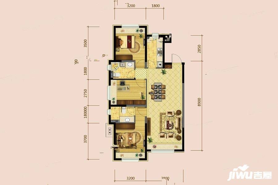 金地铁西檀府3室2厅2卫105㎡户型图