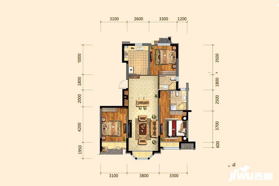 金地铁西檀府3室2厅2卫115㎡户型图