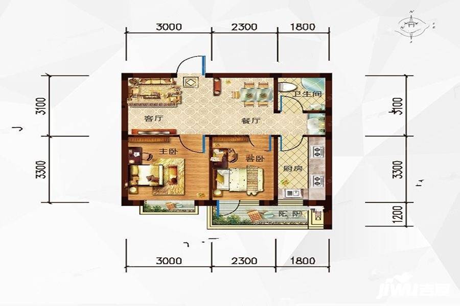 玉祥明居2室2厅1卫60㎡户型图