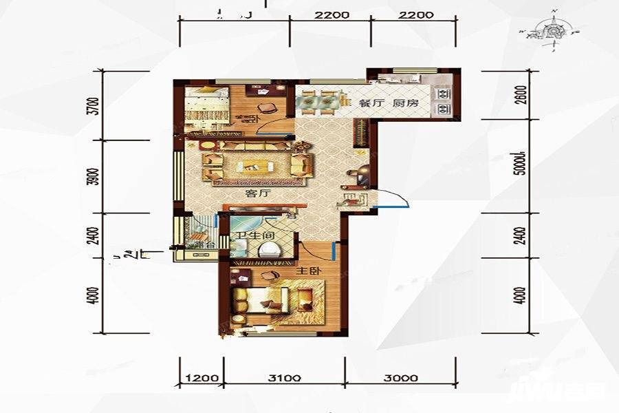 玉祥明居2室2厅1卫81㎡户型图