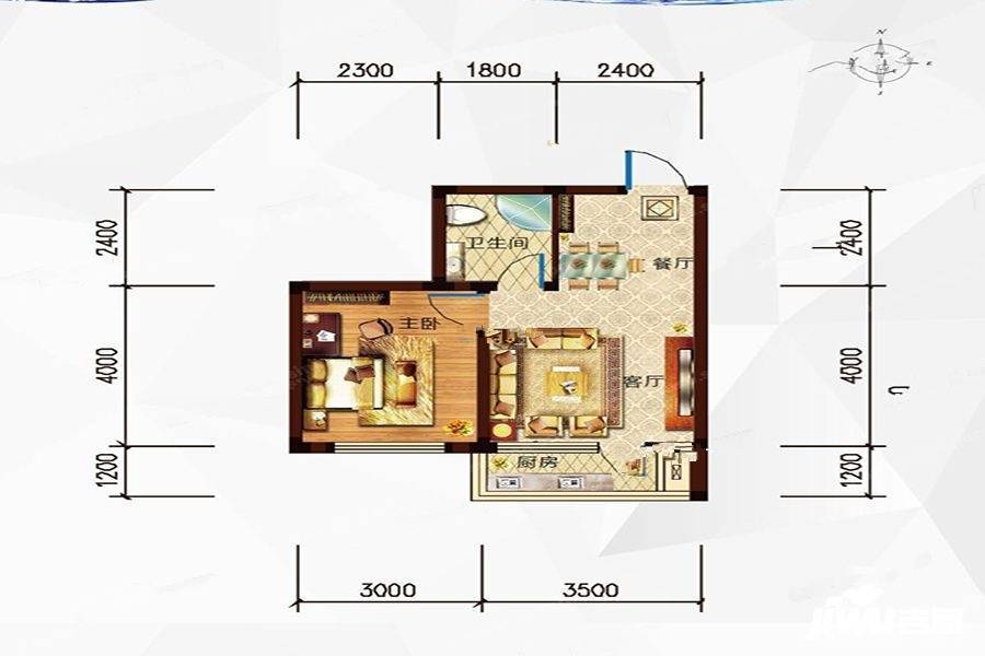 玉祥明居1室2厅1卫49㎡户型图