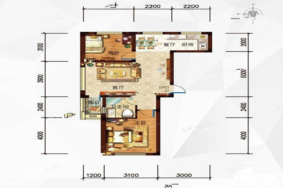 玉祥明居2室2厅1卫78㎡户型图