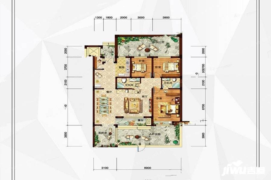 玉祥明居3室2厅2卫164㎡户型图