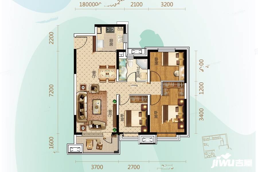 奥园会展广场住宅3室2厅1卫112㎡户型图