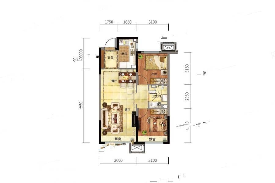 沈阳金地时代风华2室2厅1卫80㎡户型图