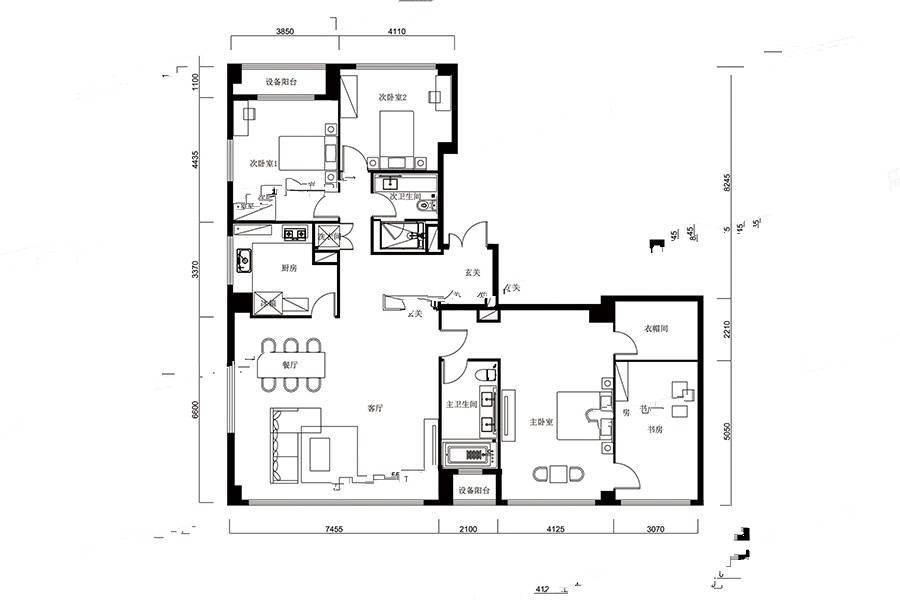 积水住宅裕沁听月轩3室2厅2卫227.9㎡户型图