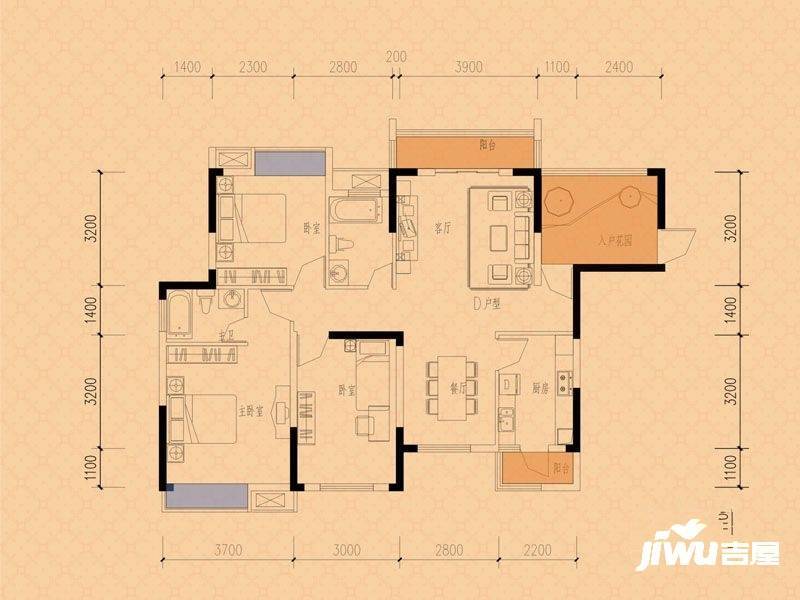 楚豪时代天骄3室2厅2卫120.2㎡户型图