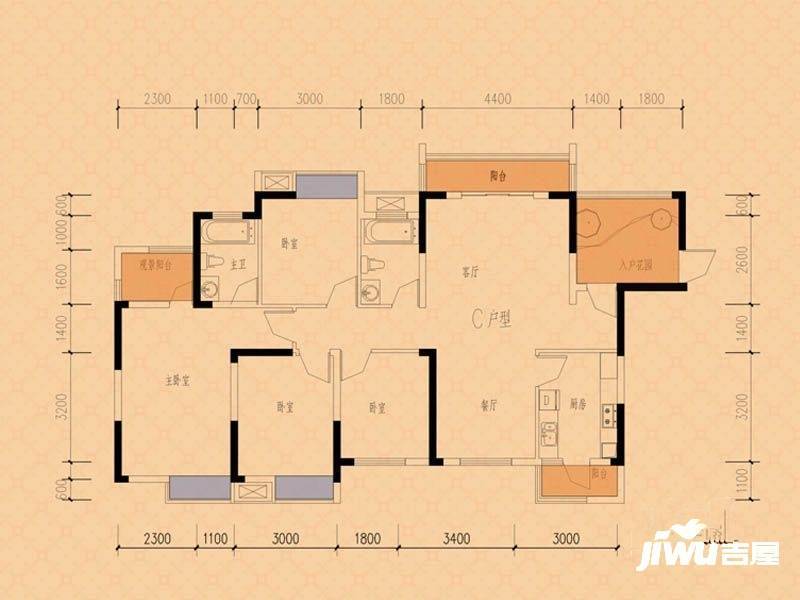 楚豪时代天骄4室2厅2卫139.6㎡户型图