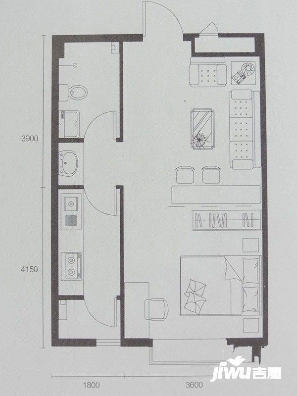 联想科技城1室1厅1卫57㎡户型图