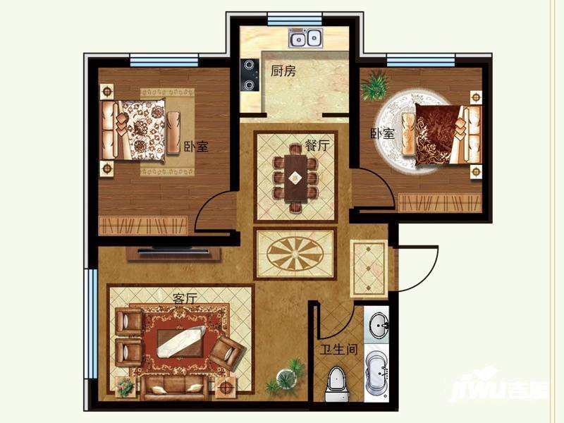 香格里拉花园2室2厅1卫70㎡户型图