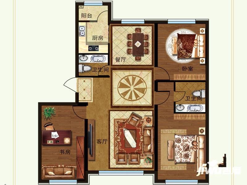 香格里拉花园3室2厅2卫120㎡户型图