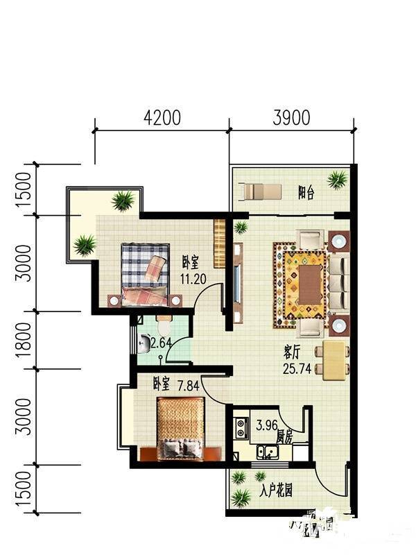 锦绣蓝湾2室1厅1卫84㎡户型图