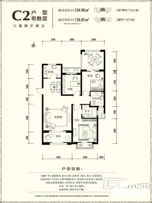 富立秦皇半岛3室2厅2卫125㎡户型图