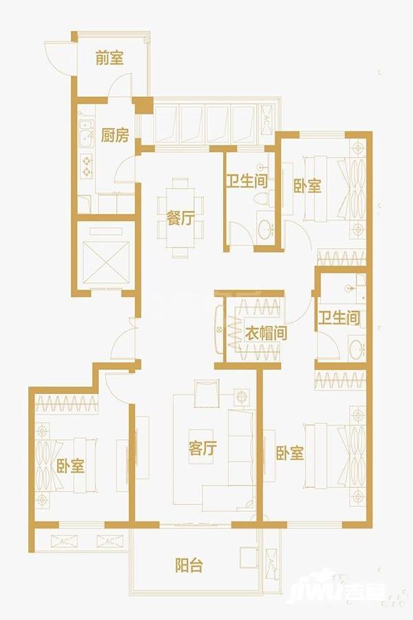 伟星蔚蓝海岸2期长江之门4室2厅2卫140㎡户型图