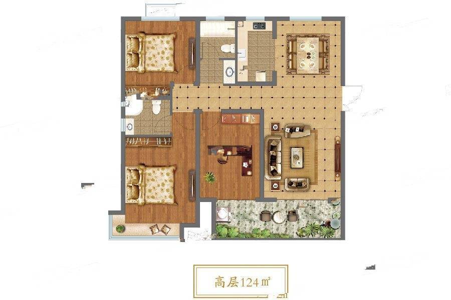 荣盛兰凌御府3室2厅2卫124㎡户型图