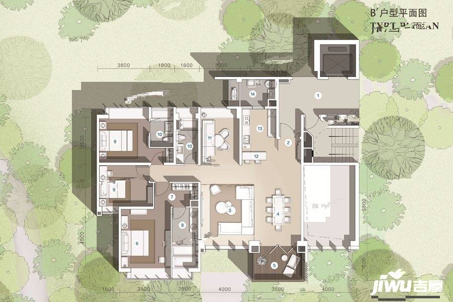 蔚蓝卡地亚花园城4室2厅3卫180㎡户型图