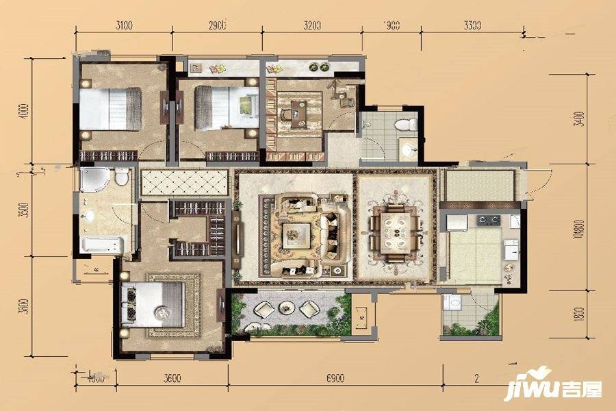 葛洲坝紫郡蘭园4室2厅2卫133㎡户型图