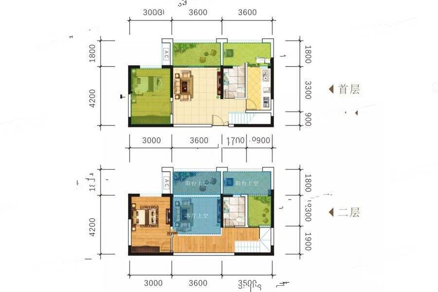 凤凰名城2室1厅2卫80.6㎡户型图