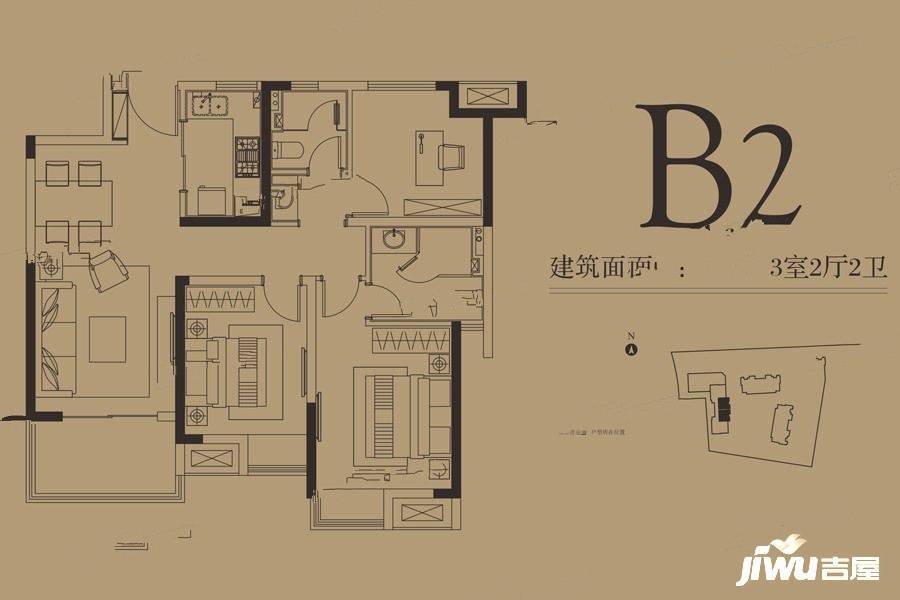 新力琥珀园3室2厅2卫102㎡户型图