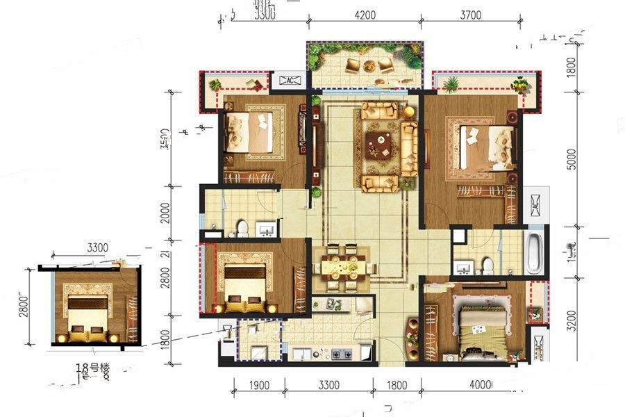 保利狮子湖红杉郡4室2厅2卫142㎡户型图