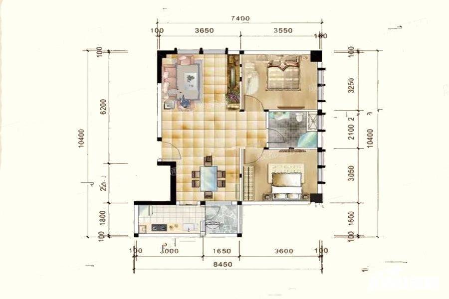 美好家园2室2厅1卫80.2㎡户型图