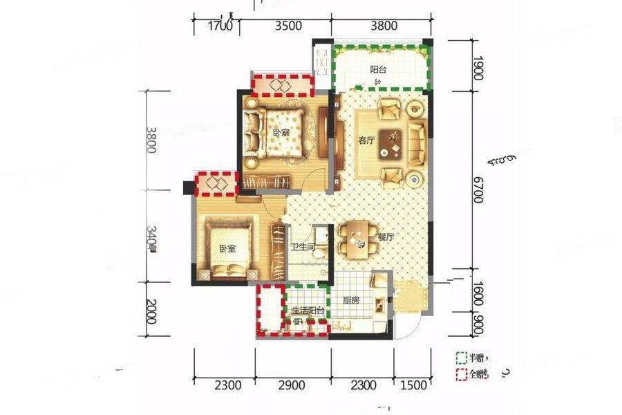 嘉和世纪城2室2厅1卫83.7㎡户型图