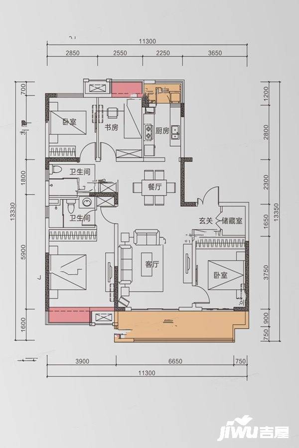 鑫苑御景台4室2厅2卫138㎡户型图