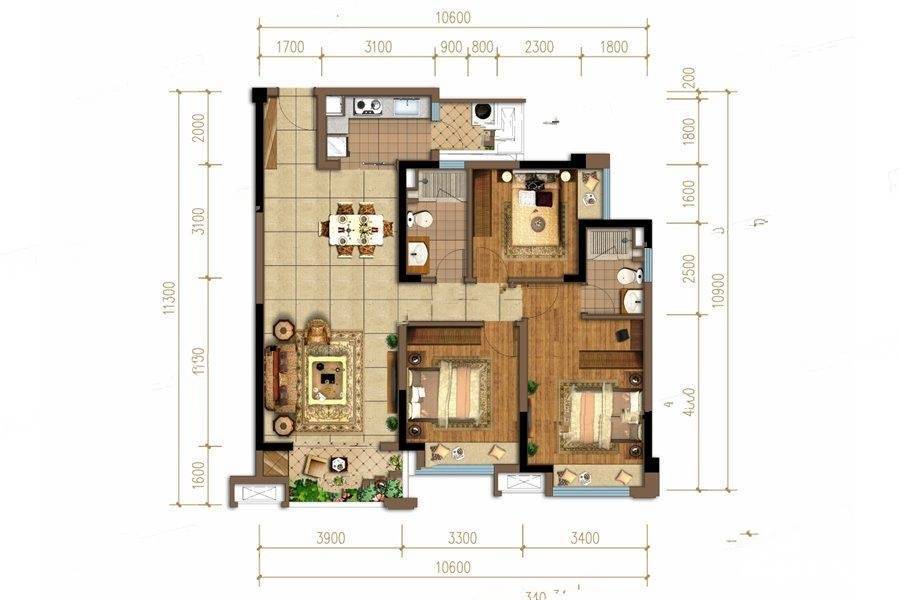 佳兆业悦府3室2厅2卫112㎡户型图