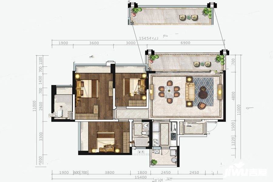 优山禧悦3室2厅2卫132㎡户型图