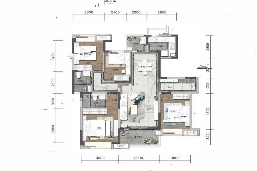 中海锦江壹号4室2厅2卫132㎡户型图