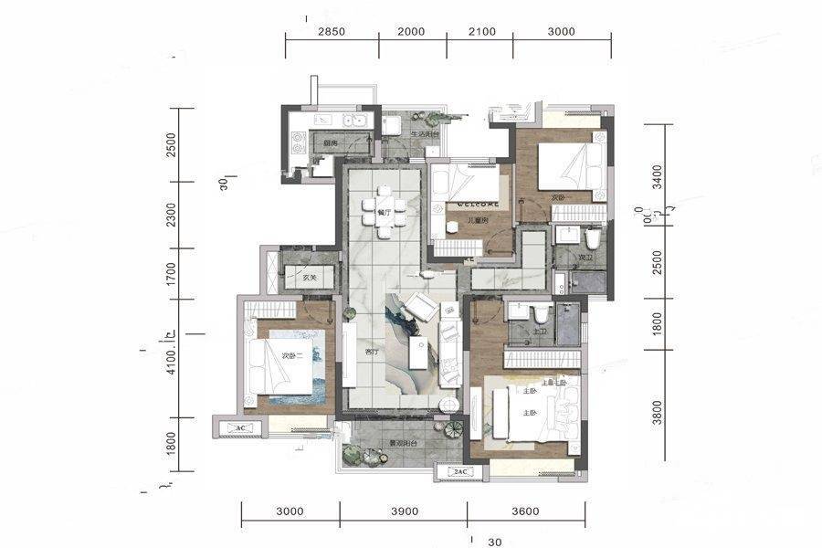 中海锦江壹号4室2厅2卫132㎡户型图