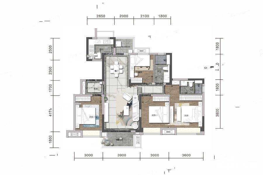 中海锦江壹号4室2厅2卫132㎡户型图