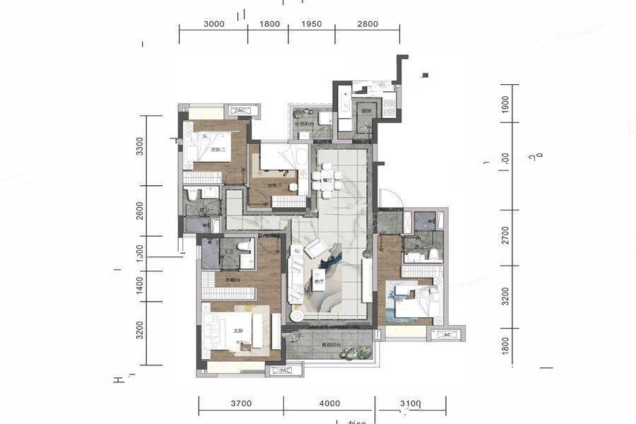 中海锦江壹号4室2厅3卫146㎡户型图