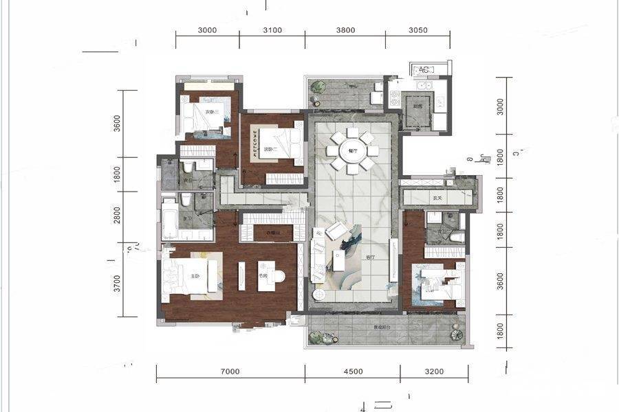 中海锦江壹号4室2厅3卫188㎡户型图