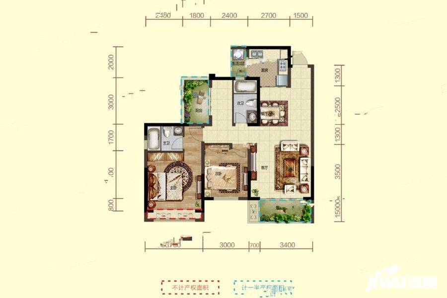 奥园玖俪湾2室2厅2卫110㎡户型图