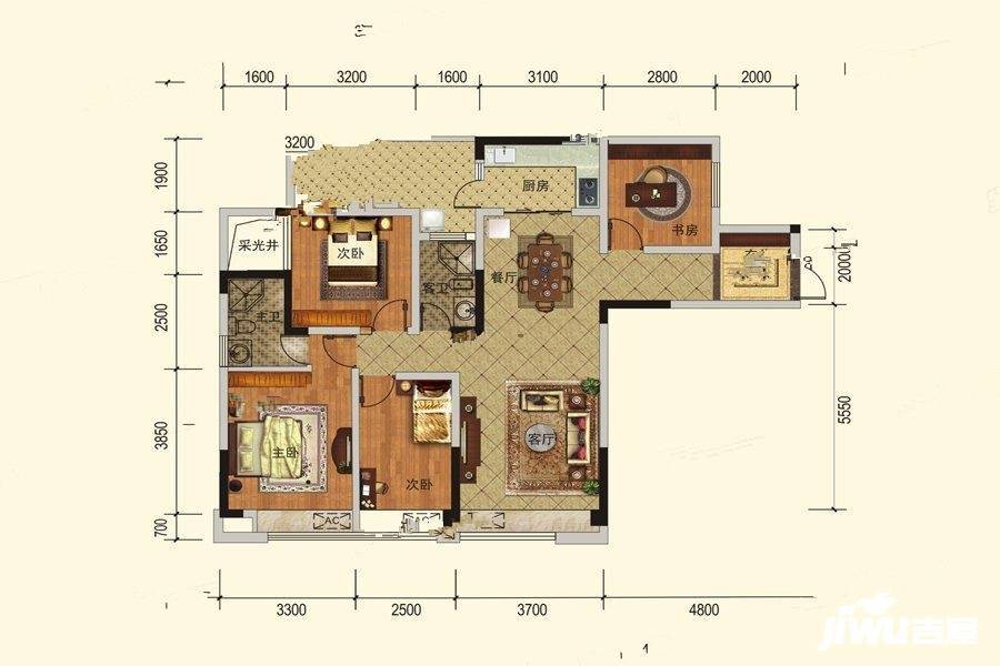 航港大院3室2厅2卫120.6㎡户型图