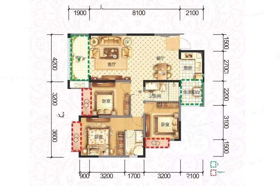 成都嘉和世纪城3室2厅2卫117.9㎡户型图