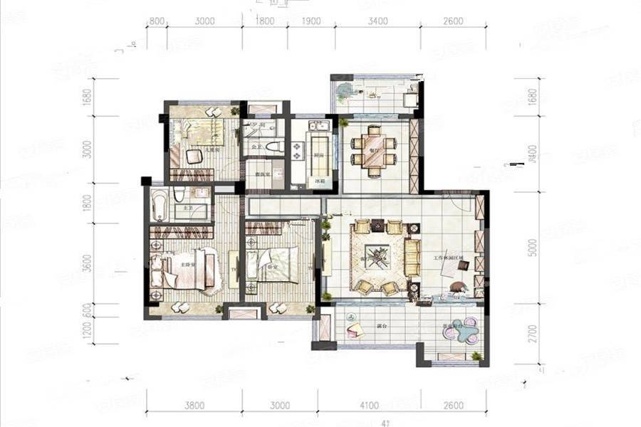 蓝光公园锦汇3室2厅2卫124㎡户型图