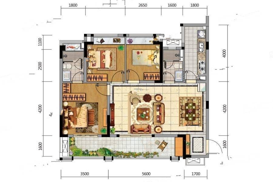 华邑宸熙3室2厅2卫108㎡户型图