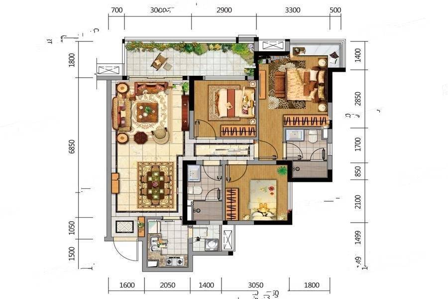 华邑宸熙3室2厅2卫100.7㎡户型图