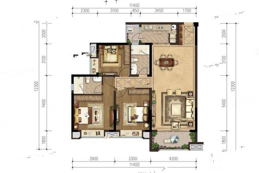 协信天骄城3室2厅2卫124㎡户型图